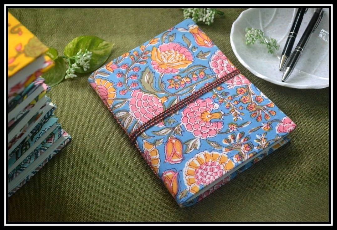 Floral Doodle Diary Notebook Fabric Stitched Gift sketchbook journal A5 Diaries Unruled Thick 200 Pages Handcrafted