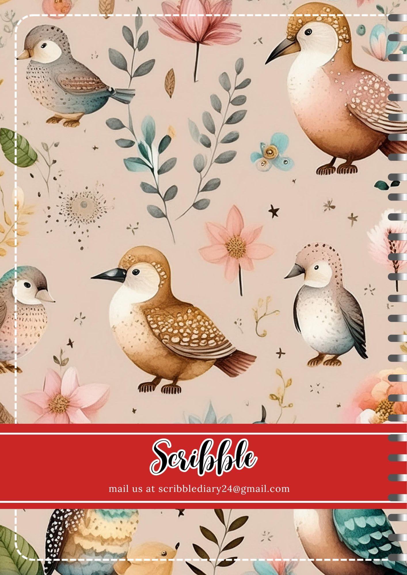 Handcrafted bird Spiral Bound Cartridge Paper Doodle Diary Gift Sketch Book Doodle Diaries Journal, 21cm x 15cm, 60 Pages, 155gsm, Hard Cover