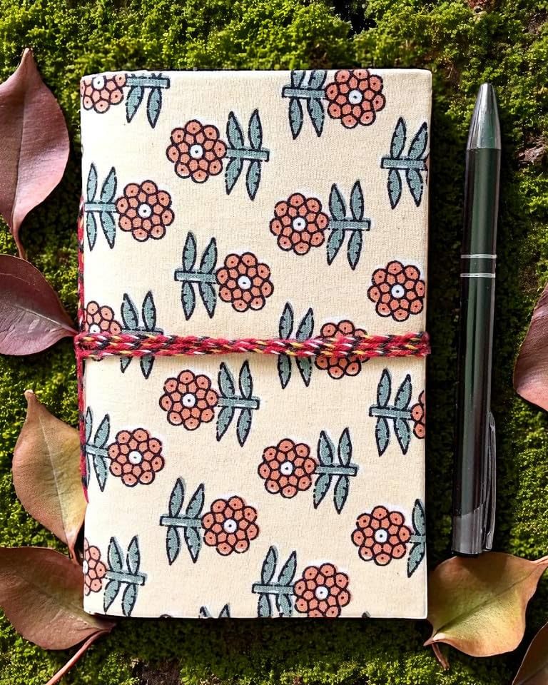 Two Multicolor Floral Handmade Fabric Hardcover Diary A6 – 200 Pages, Thread Closure Sketchbook