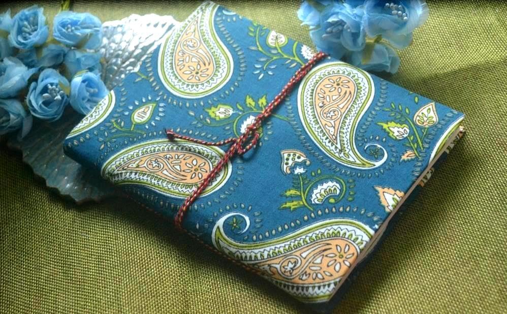 Blue Doodle Diary Notebook Fabric Stitched Gift sketchbook journal A5 Diaries Unruled Thick 200 Pages Handcrafted Drawing Book