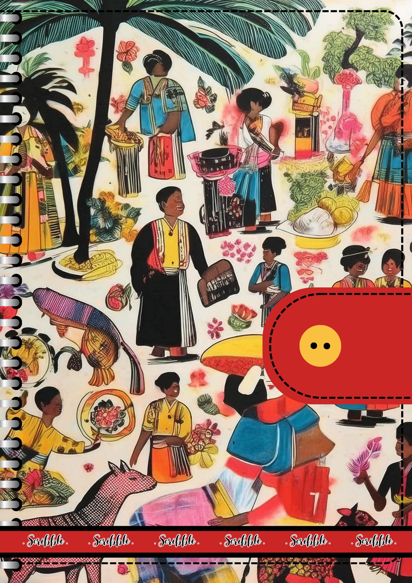 Handcrafted Print Spiral Bound Cartridge Paper Doodle Diary Gift Sketch Book drawing book Doodle Diaries Journal, Hard Cover Red crowds