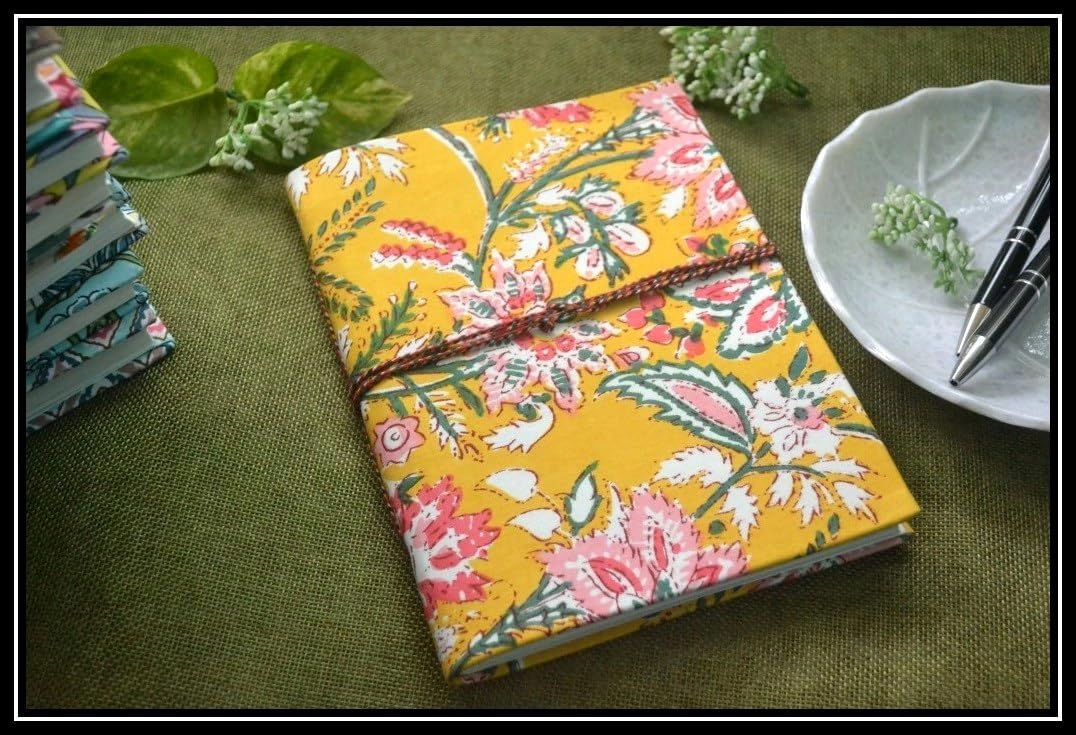 yellow-pink Doodle Diary Notebook Fabric Stitched Gift sketchbook journal A5 Diaries Unruled Thick 200 Pages Handcrafted