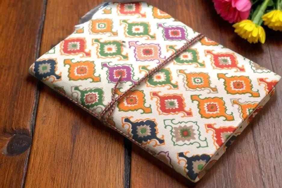 Orange White Doodle Diary Notebook Fabric Stitched Gift sketchbook journal A5 Diaries Unruled Thick 200 Pages Handcrafted Drawing Book