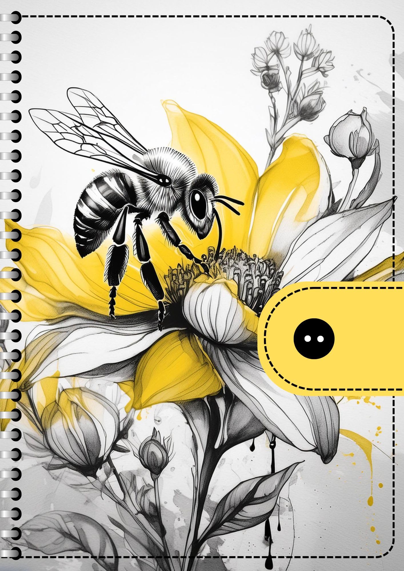 Handcrafted Honey Bee Spiral Bound Cartridge Paper Doodle Diary Gift Sketch Book Doodle Diaries Journal, 21cm x 15cm, 60 Pages, 155gsm, Hard Cover