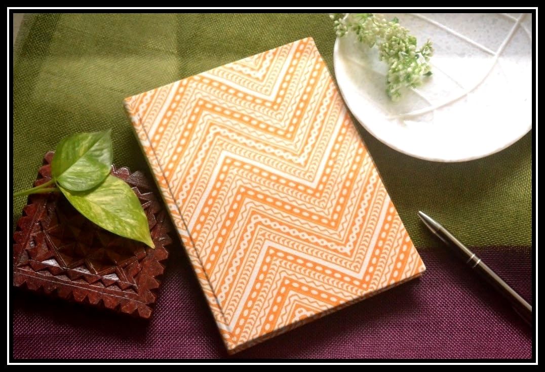 Handmade zig-zag Block-printed Fabric Cover Doodle Diary Journal, 8 x 6 inches, 200 Pages Notebook, 130 GSM, Water-Resistant, Stain-Resistant Hard-Bound