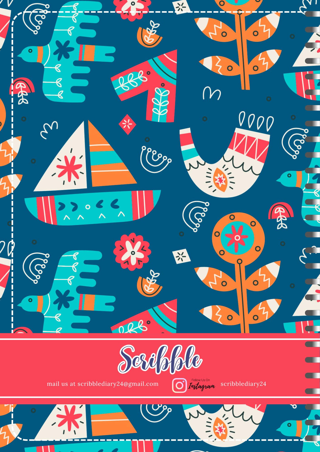 Handcrafted Cartoon Spiral Bound Doodle Diary Journal Gift Sketch Book Diaries, 21cm x 15cm A5, 60 Pages, 155gsm, Hard Cover Boat Print, Thick Cartridge Paper