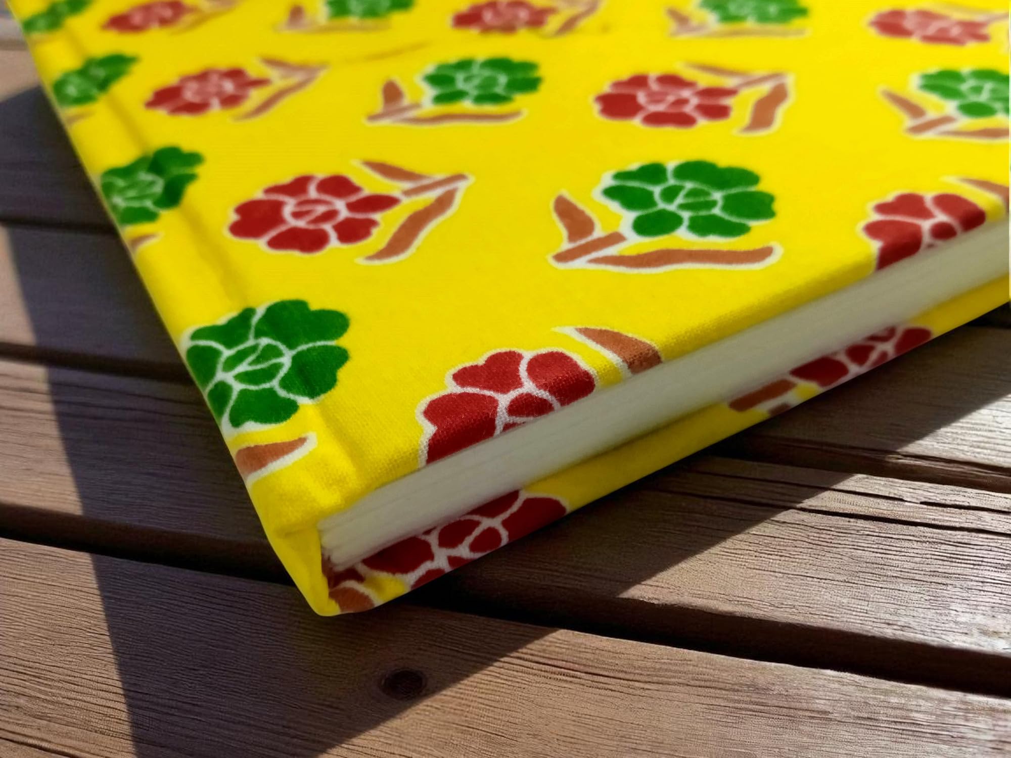 Yellow Handmade Fabric Hardbound Diary Notebook A5 | 200 Unruled Thick Pages | Handcrafted Sketchbook Journal | Portable Travel Diary Gift for Writing, Drawing, Artists, Students