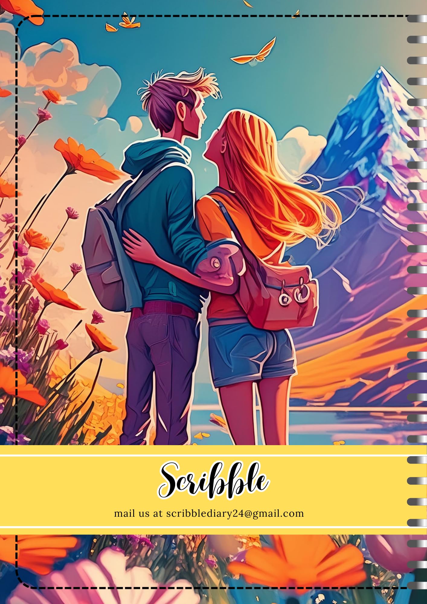 Handcrafted Cartoon Spiral Bound Doodle Diary Journal Gift Sketch Book Diaries, 21cm x 15cm A5, 60 Pages, 155gsm, Hard Cover Friendship Day BFF Thick Cartridge Paper