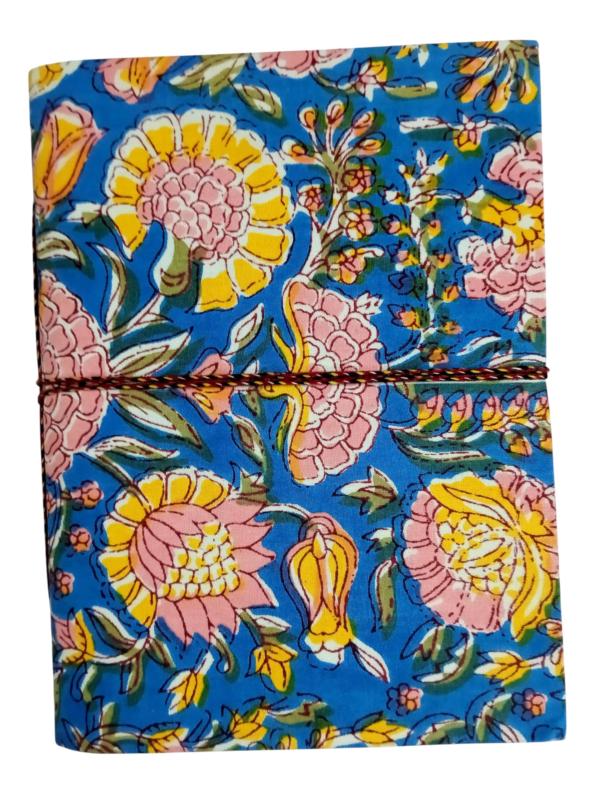 Marigold Handmade Fabric Hardcover Diary Notebook A5 | 200 Unruled Thick Pages | Handcrafted Sketchbook Journal with Thread Closure | Portable Travel Diary Gift for Writing, Drawing, Artists, Students
