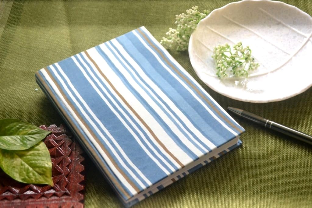 blue Handmade strip Block-printed Fabric Cover Doodle Diary Journal, 8 x 6 inches, 200 Pages Notebook, 130 GSM, Water-Resistant, Stain-Resistant Hard-Bound
