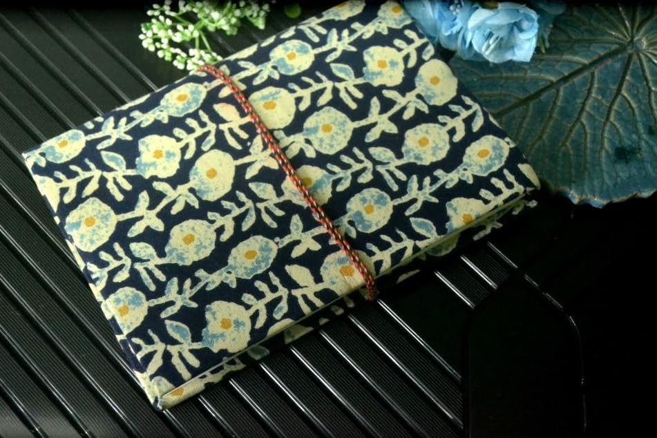 Dark Blue Flower Floral Doodle Diary Notebook Fabric Stitched Gift sketchbook journal A5 Diaries Unruled Thick 200 Pages Handcrafted Drawing Book