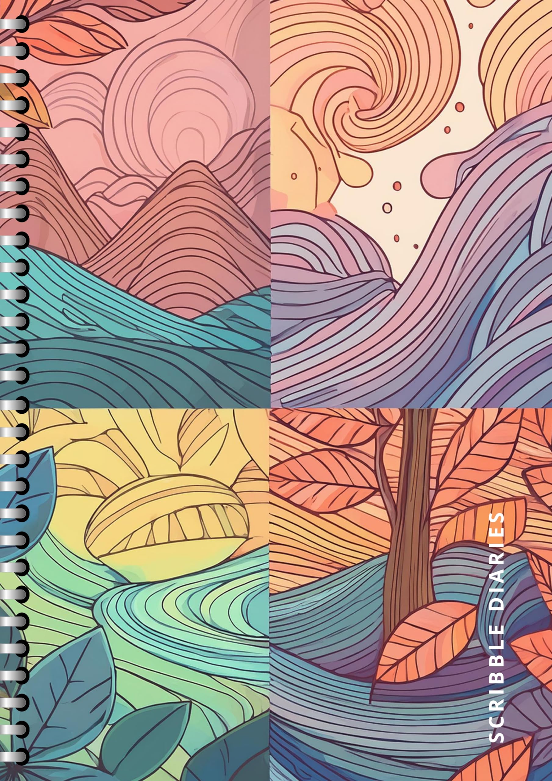 Handcrafted Abstract Spiral Bound Cartridge Paper Doodle Diary Gift Sketch Book Doodle Diaries Journal, 21cm x 15cm, 60 Pages, 155gsm, Hard Cover