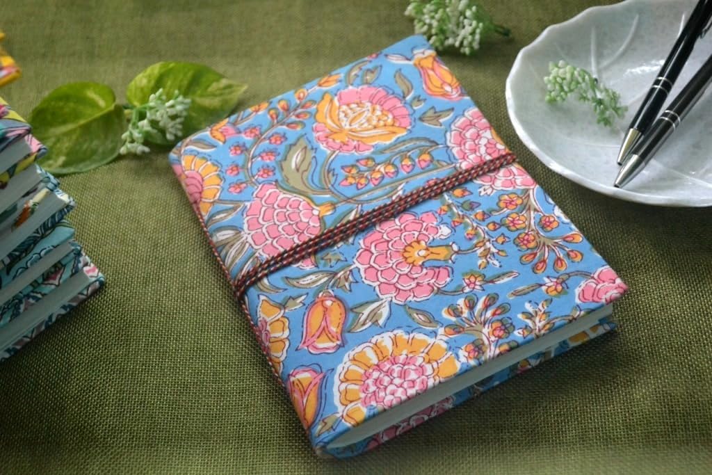 Floral Doodle Diary Notebook Fabric Stitched Gift sketchbook journal A5 Diaries Unruled Thick 200 Pages Handcrafted