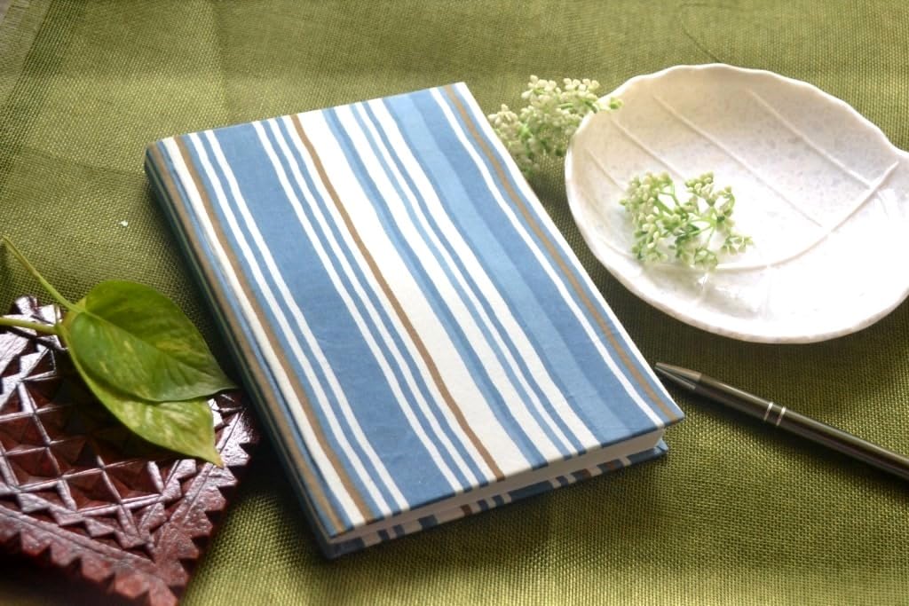 blue Handmade strip Block-printed Fabric Cover Doodle Diary Journal, 8 x 6 inches, 200 Pages Notebook, 130 GSM, Water-Resistant, Stain-Resistant Hard-Bound
