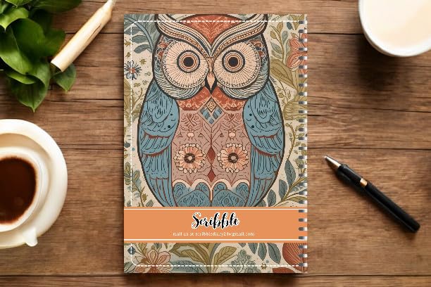 Handcrafted owl Spiral Bound Cartridge Paper Doodle Diary Gift Sketch Book Doodle Diaries Journal, 21cm x 15cm, 60 Pages, 155gsm, Hard Cover