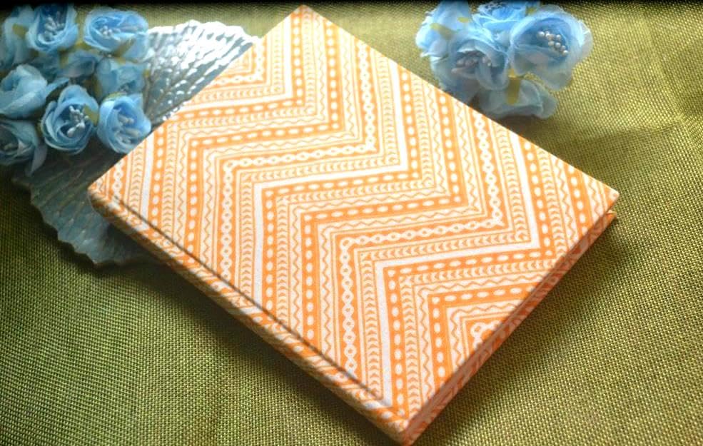 Orange Handmade Block-printed Fabric Cover Doodle Diary Journal, 8 x 6 inches, 200 Pages Notebook, 130 GSM, Water-Resistant, Stain-Resistant Hard-Bound