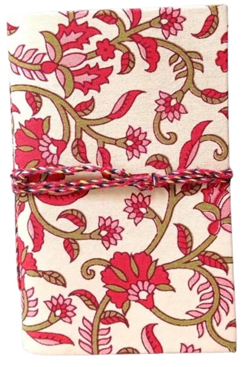 Red Floral Handmade Fabric Hardcover Diary A6 – 200 Pages, Thread Closure Sketchbook