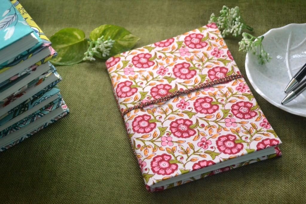 pink Doodle Diary Notebook Fabric Stitched Gift sketchbook journal A5 Diaries Unruled Thick 200 Pages Handcrafted