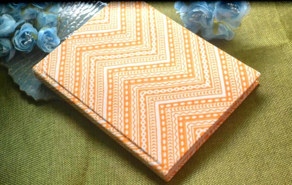Orange Handmade Block-printed Fabric Cover Doodle Diary Journal, 8 x 6 inches, 200 Pages Notebook, 130 GSM, Water-Resistant, Stain-Resistant Hard-Bound