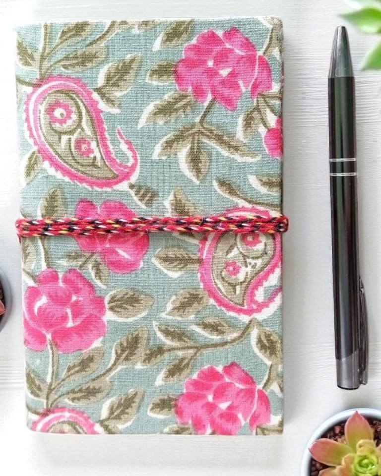 Two Floral Handmade Fabric Hardcover Diary A6 – 200 Pages, Thread Closure Sketchbook