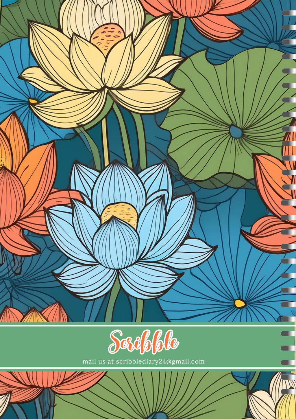 Handcrafted Lotus Spiral Bound Cartridge Paper Doodle Diary Gift Sketch Book Doodle Diaries Journal, 21cm x 15cm, 60 Pages, 155gsm, Hard Cover