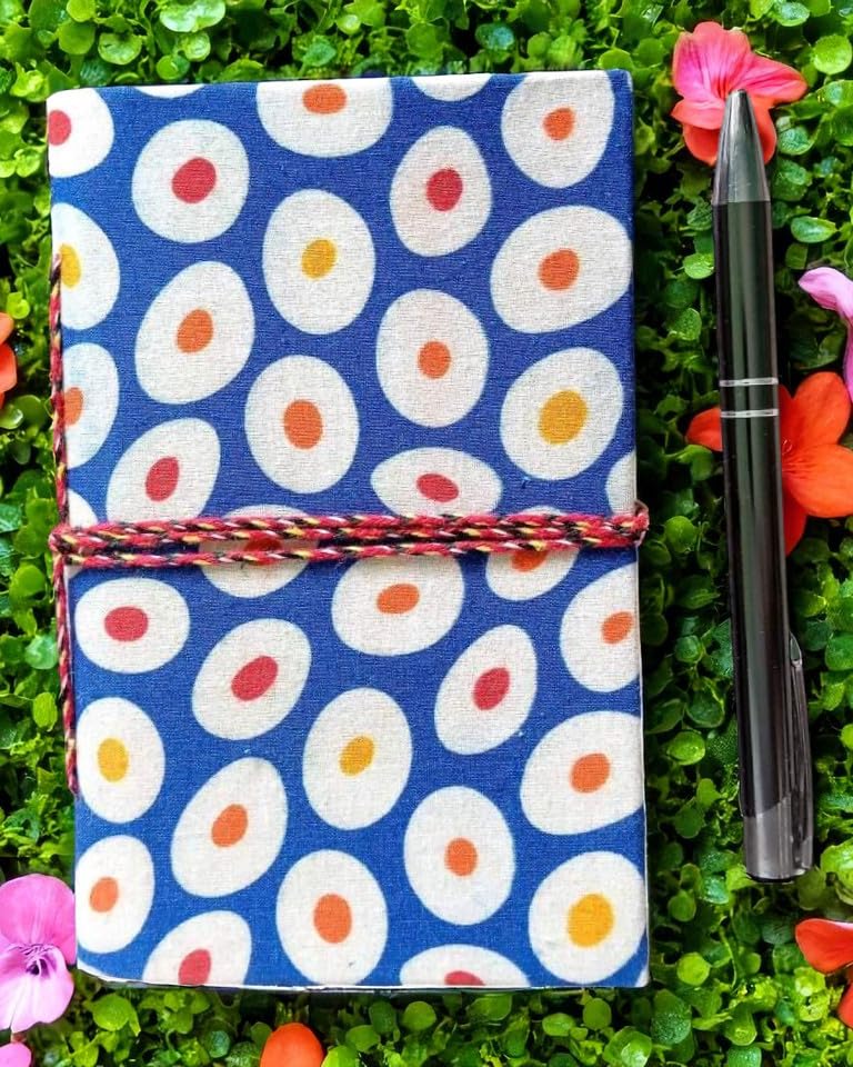 Floral Handmade Fabric Hardcover Diary A6 – 200 Pages, Thread Closure Sketchbook with Egg Print