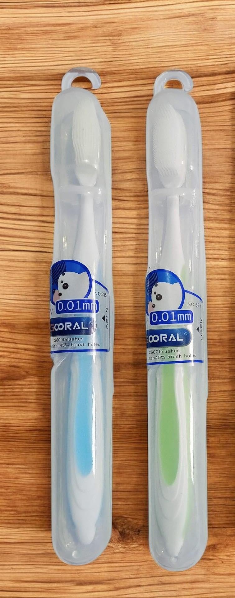 Combo Pack of 2 Oral Care Extra Soft Silicone Toothbrush (0.01mm Bristles, 2600+ Ultra-Soft Bristles, Gentle Gum Care, Safety Case) with 1 Tongue Cleaner for Oral Hygiene care