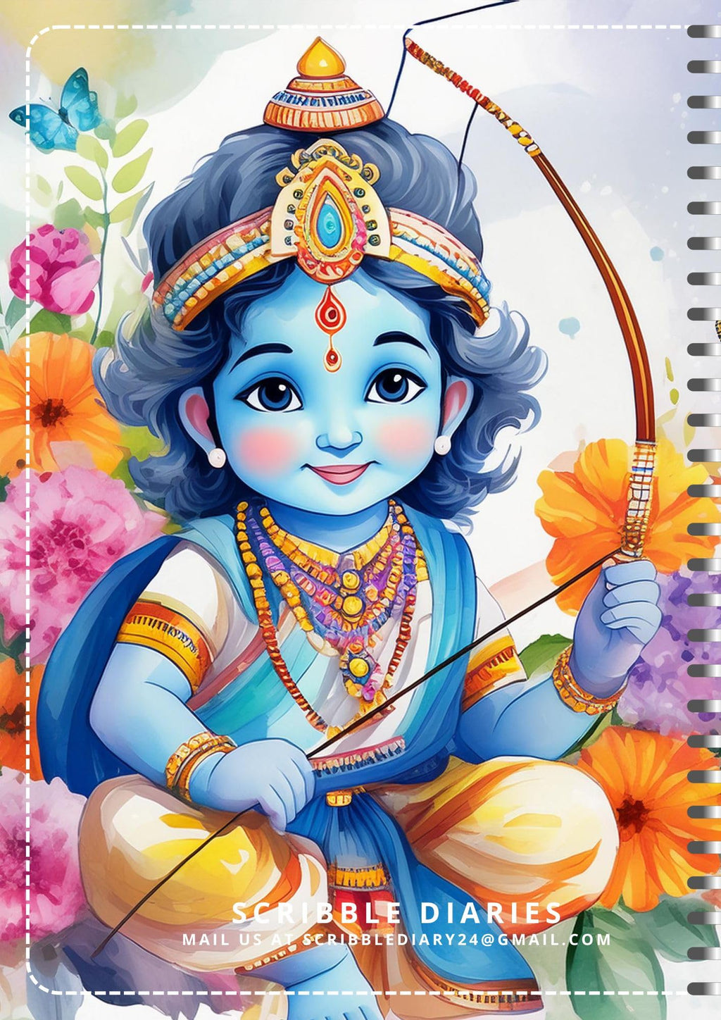 Handcrafted ram ji Spiral Bound Cartridge Paper Doodle Diary Gift Sketch Book Doodle Diaries Journal, 21cm x 15cm, 60 Pages, 155gsm, Hard Cover