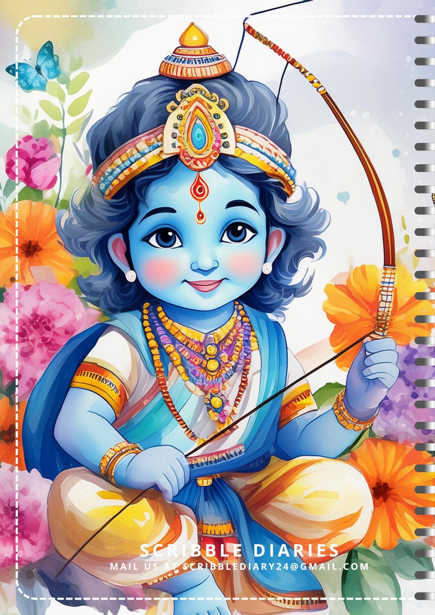 Handcrafted ram ji Spiral Bound Cartridge Paper Doodle Diary Gift Sketch Book Doodle Diaries Journal, 21cm x 15cm, 60 Pages, 155gsm, Hard Cover