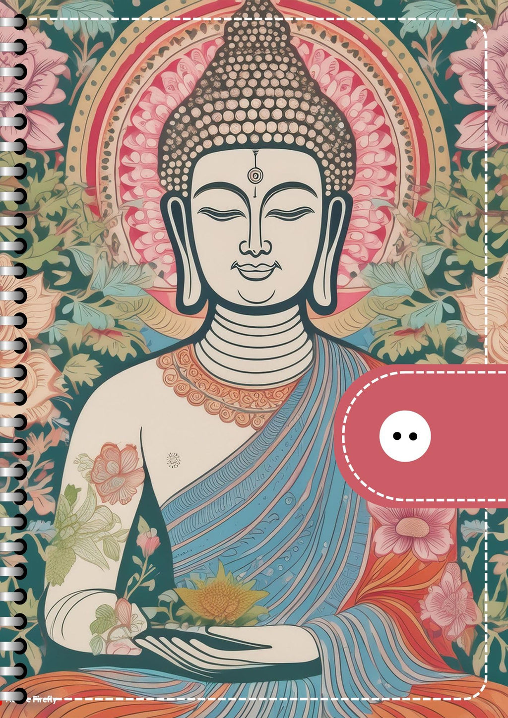 Handcrafted lord budh with flowers Spiral Bound Cartridge Paper Doodle Diary Gift Sketch Book Doodle Diaries Journal, 21cm x 15cm, 60 Pages, 155gsm, Hard Cover