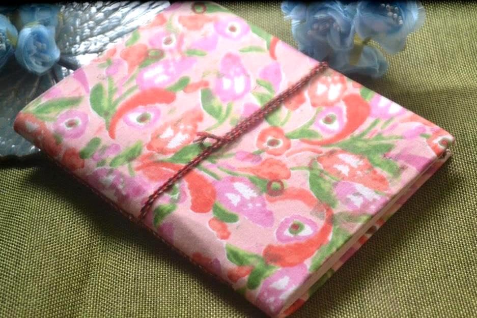 Pink Doodle Diary Notebook Fabric Stitched Gift sketchbook journal A5 Diaries Unruled Thick 200 Pages Handcrafted Drawing Book