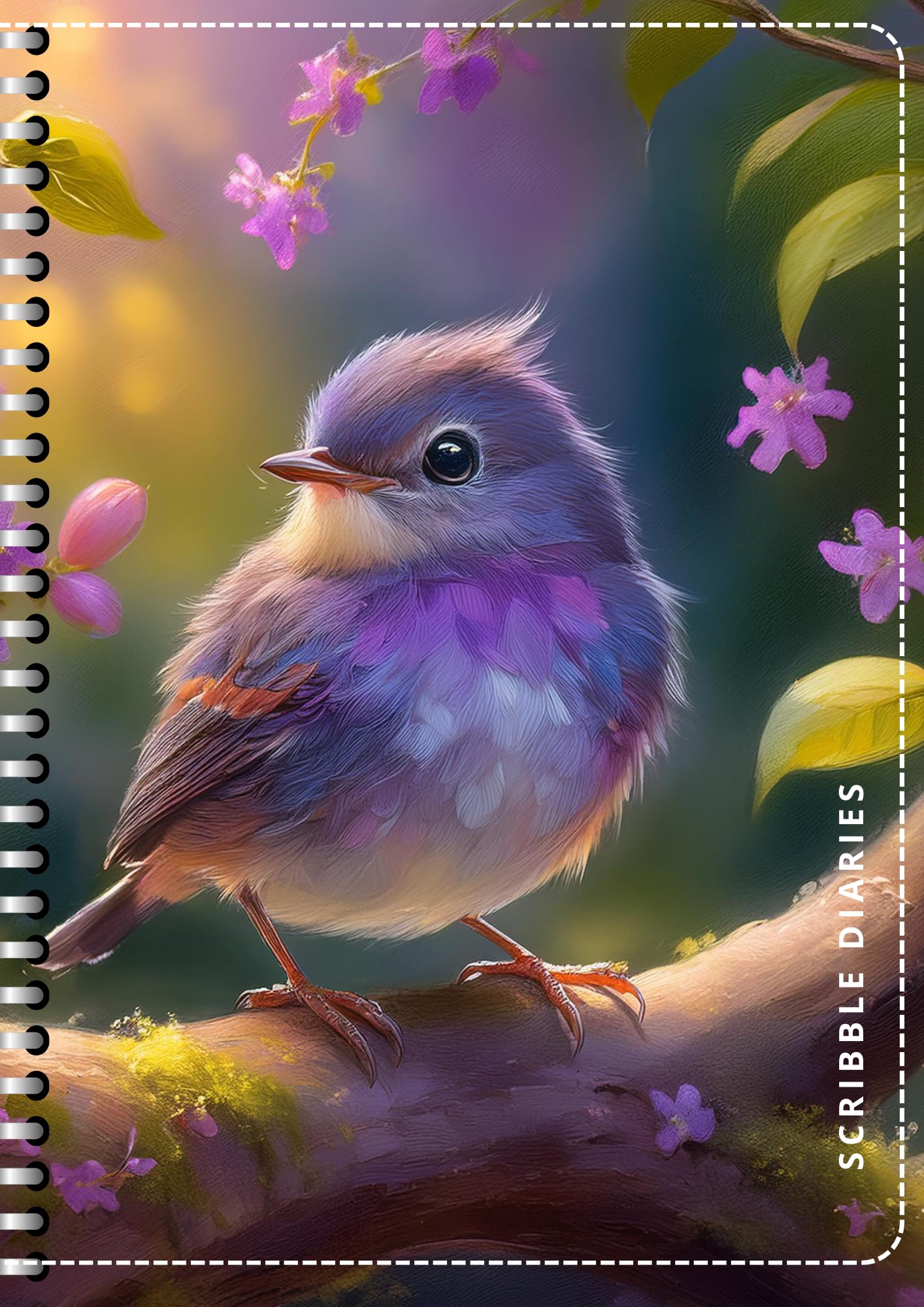 Handcrafted Print Spiral Bound Cartridge Paper Doodle Diary Gift Sketch Book drawing book Doodle Diaries Journal, Hard Cover cute sparrow