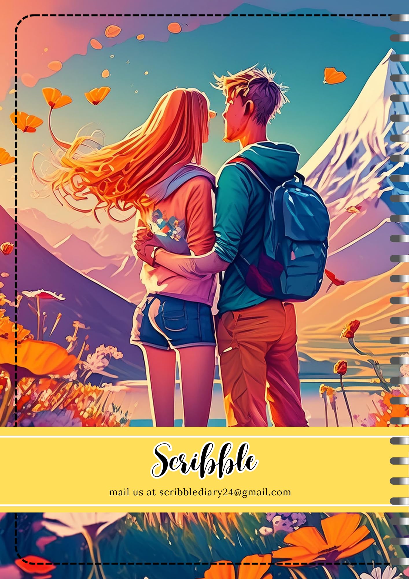 Handcrafted Cartoon Spiral Bound Doodle Diary Journal Gift Sketch Book Diaries, 21cm x 15cm A5, 60 Pages, 155gsm, Hard Cover Friendship Day Print, Thick Cartridge Paper