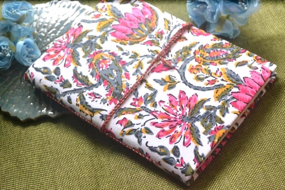 Baby Pink Doodle Diary Notebook Fabric Stitched Gift sketchbook journal A5 Diaries Unruled Thick 200 Pages Handcrafted Drawing Book