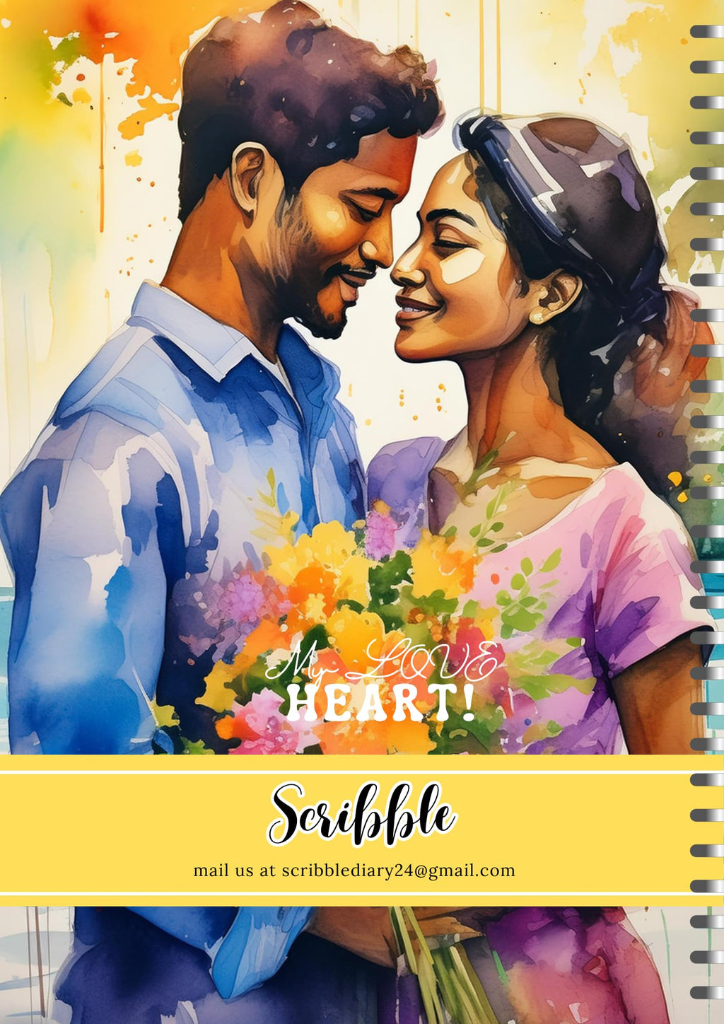 Valentine Day Love Wiro Bound Cartridge Paper Doodle Diary Journal Gift for girlfriend Sketch Book Diaries, 21cm x 15cm, 60 Pages, 155gsm, Hard Cover Handcrafted love illustration