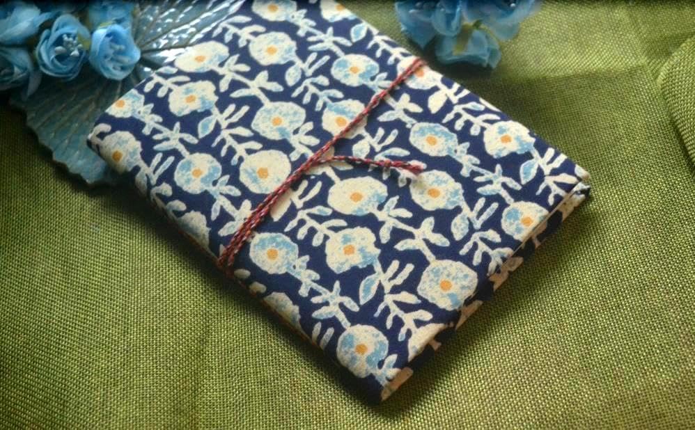 Blue White Doodle Diary Notebook Fabric Stitched Gift sketchbook journal A5 Diaries Unruled Thick 200 Pages Handcrafted Drawing Book