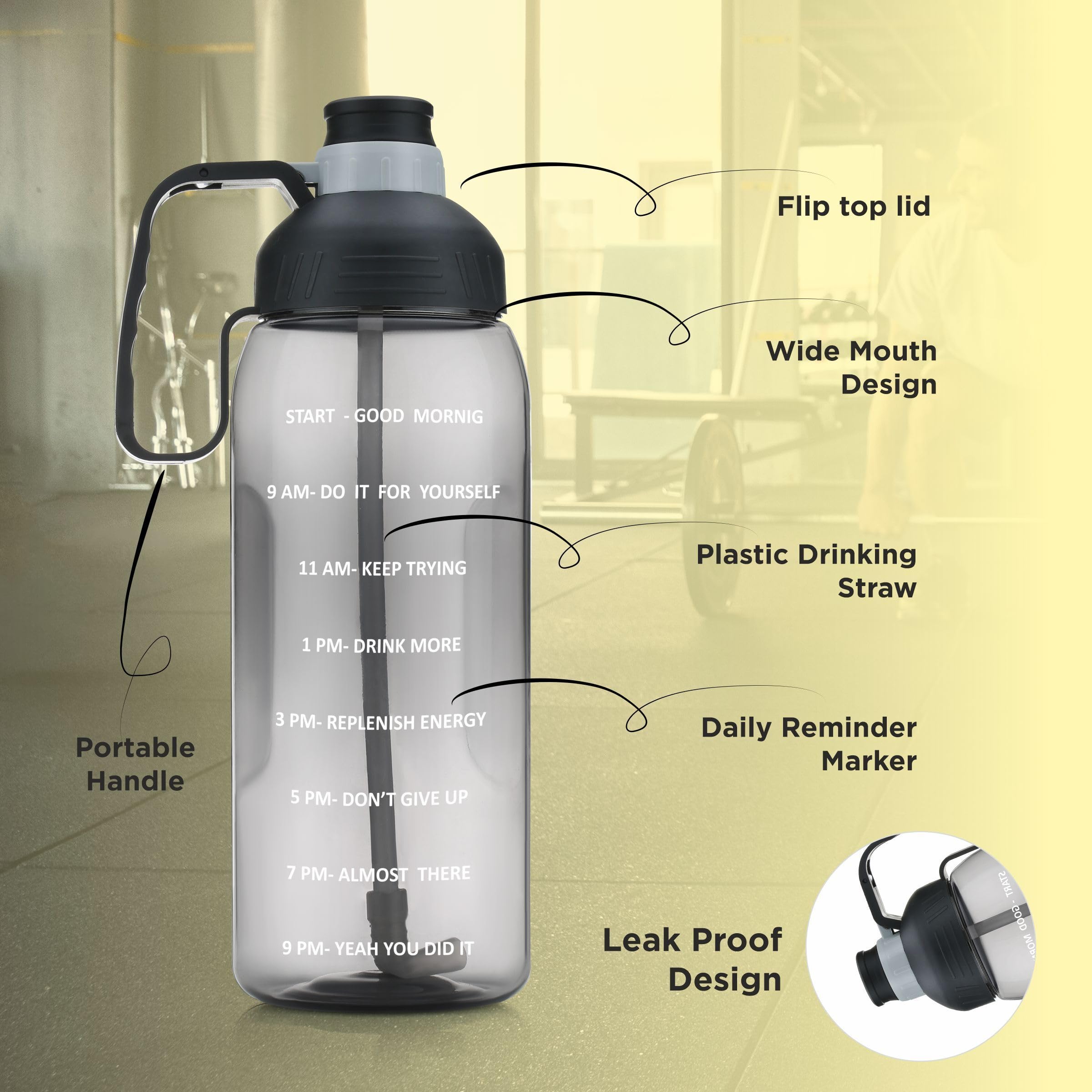 Scribble 2L Large Water Bottle – Leak Proof, BPA Free, Reusable Plastic Sports Jug for Gym, Yoga, Outdoor, Hiking, Cycling & Camping (Vibrant Colour, Pack of 1)