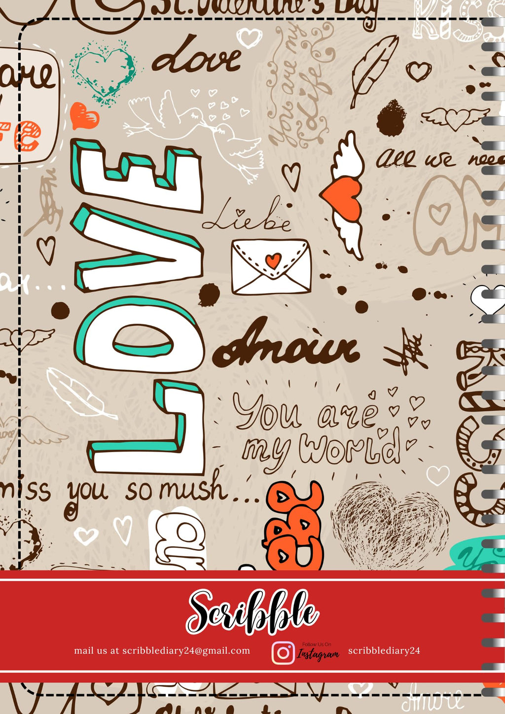 Handcrafted Cartoon Spiral Bound Doodle Diary Journal Gift Sketch Book Diaries, 21cm x 15cm A5, 60 Pages, 155gsm, Hard Cover Love Valentine gift, Thick Cartridge Paper