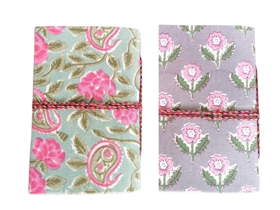 Two Floral Handmade Fabric Hardcover Diary A6 – 200 Pages, Thread Closure Sketchbook