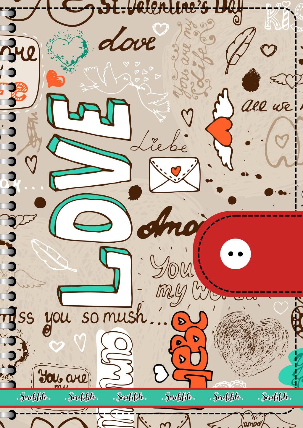 Handcrafted Cartoon Spiral Bound Doodle Diary Journal Gift Sketch Book Diaries, 21cm x 15cm A5, 60 Pages, 155gsm, Hard Cover Love Valentine gift, Thick Cartridge Paper