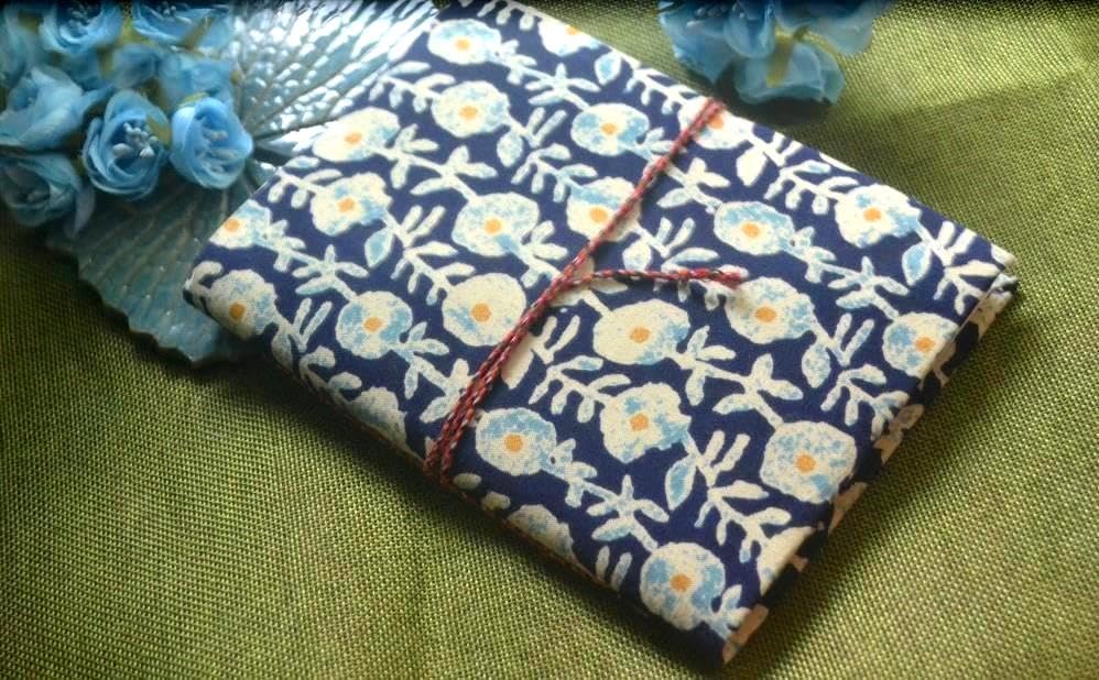 Blue White Doodle Diary Notebook Fabric Stitched Gift sketchbook journal A5 Diaries Unruled Thick 200 Pages Handcrafted Drawing Book