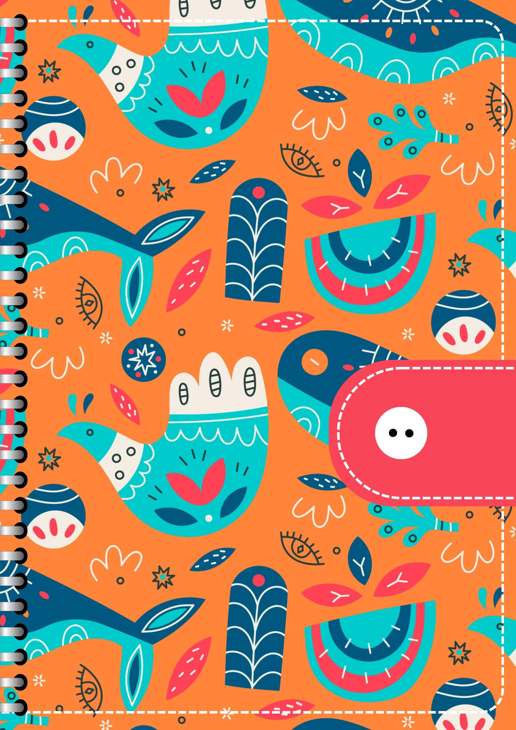 Handcrafted Cartoon Spiral Bound Doodle Diary Journal Gift Sketch Book Diaries, 21cm x 15cm A5, 60 Pages, 155gsm, Hard Cover Bird Print, Thick Cartridge Paper