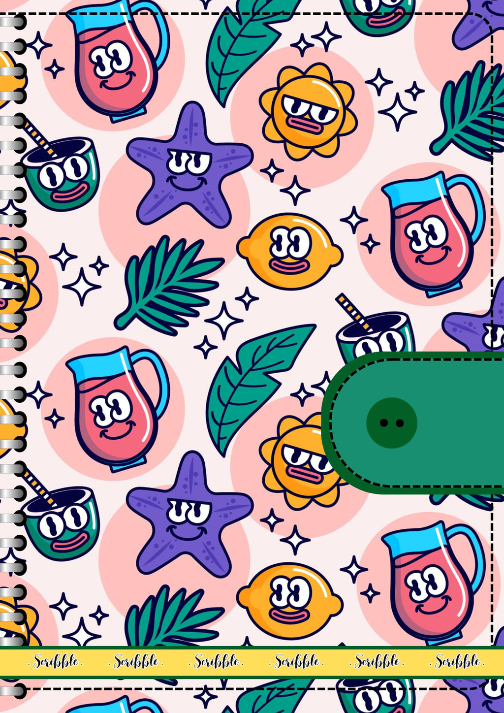 Handcrafted Cartoon Spiral Bound Doodle Diary Journal Gift Sketch Book Diaries, 21cm x 15cm A5, 60 Pages, 155gsm, Hard Cover Lemon Jug Print, Thick Cartridge Paper