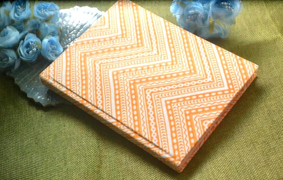 Orange Handmade Block-printed Fabric Cover Doodle Diary Journal, 8 x 6 inches, 200 Pages Notebook, 130 GSM, Water-Resistant, Stain-Resistant Hard-Bound