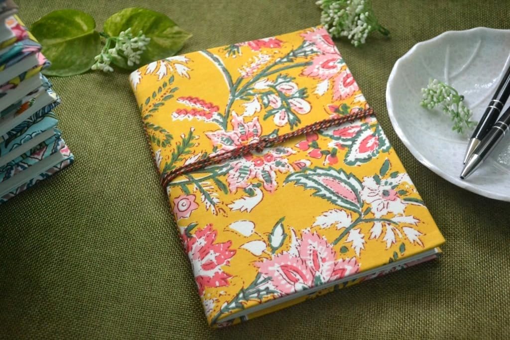 yellow-pink Doodle Diary Notebook Fabric Stitched Gift sketchbook journal A5 Diaries Unruled Thick 200 Pages Handcrafted