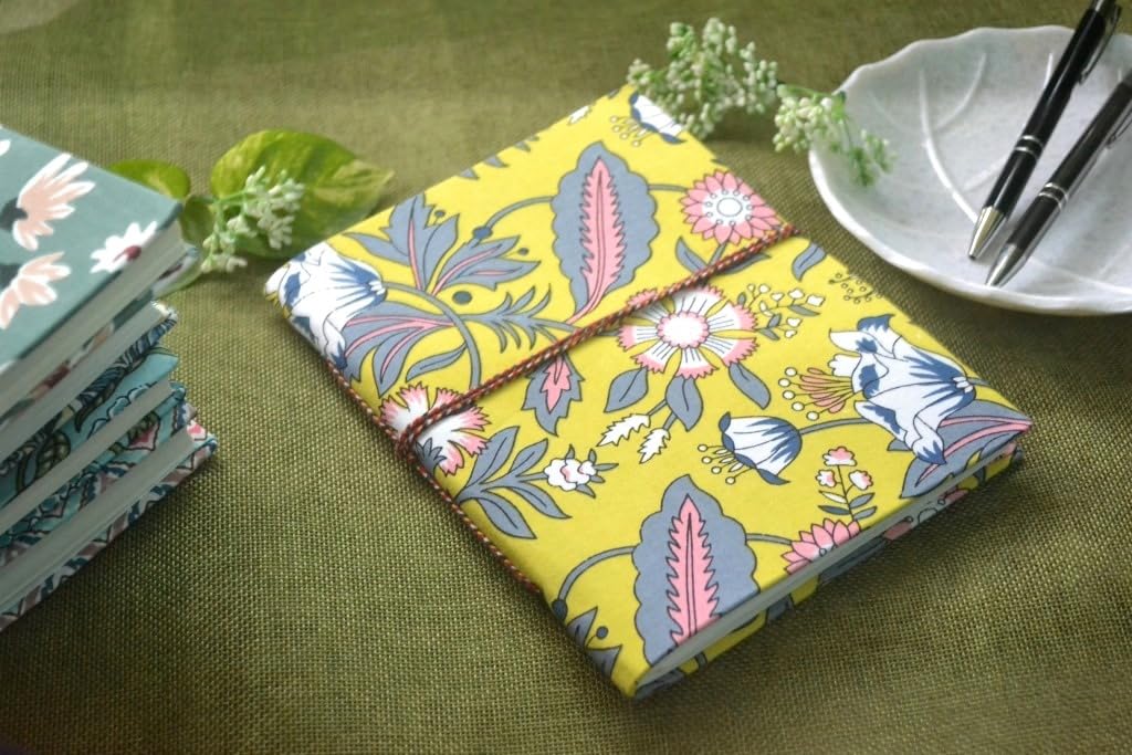 yellow-grey Doodle Diary Notebook Fabric Stitched Gift sketchbook journal A5 Diaries Unruled Thick 200 Pages Handcrafted