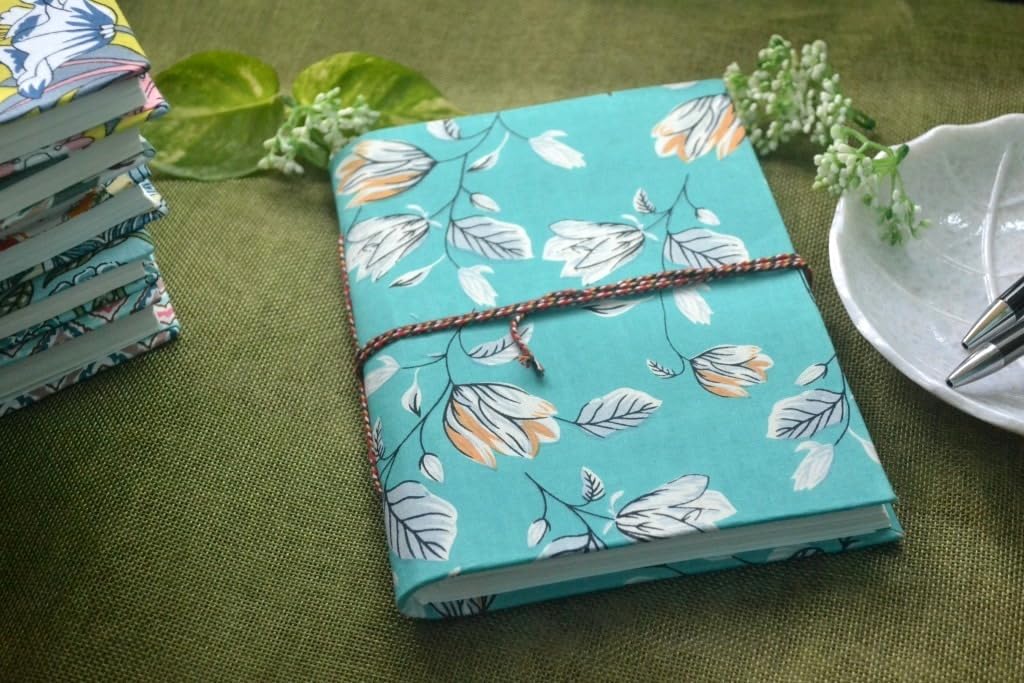cyan Doodle Diary Notebook Fabric Stitched Gift sketchbook journal A5 Diaries Unruled Thick 200 Pages Handcrafted
