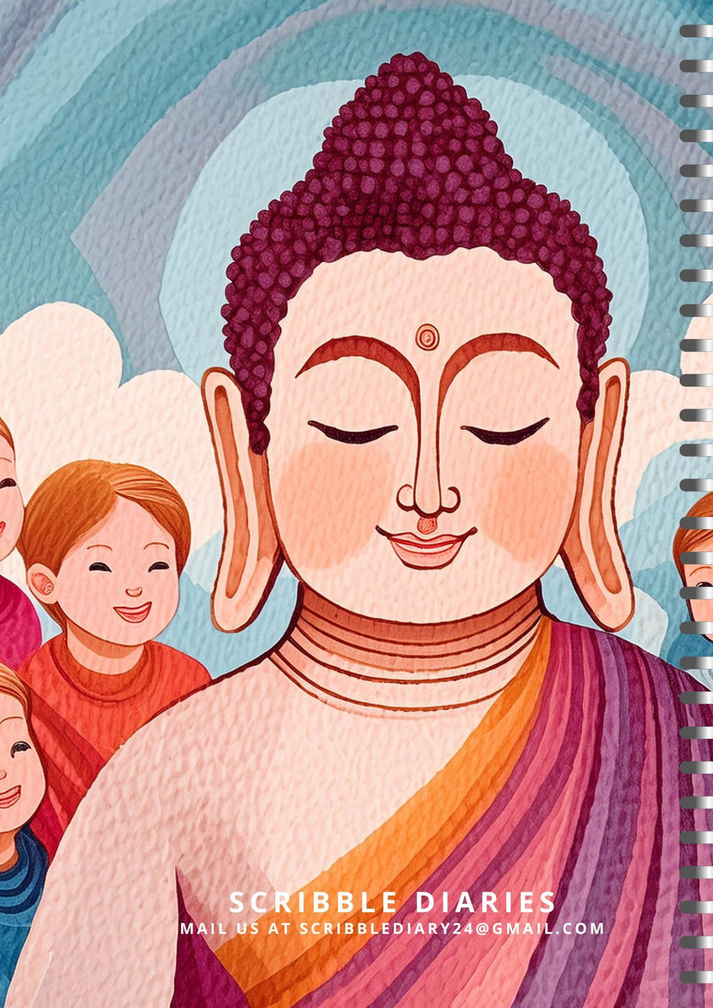 Handcrafted budha Spiral Bound Cartridge Paper Doodle Diary Gift Sketch Book Doodle Diaries Journal, 21cm x 15cm, 60 Pages, 155gsm, Hard Cover