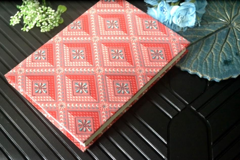 Handmade Pink Flower Block-printed Fabric Cover Doodle Diary Journal, 8 x 6 inches, 200 Pages Notebook, 130 GSM, Water-Resistant, Stain-Resistant Hard-Bound