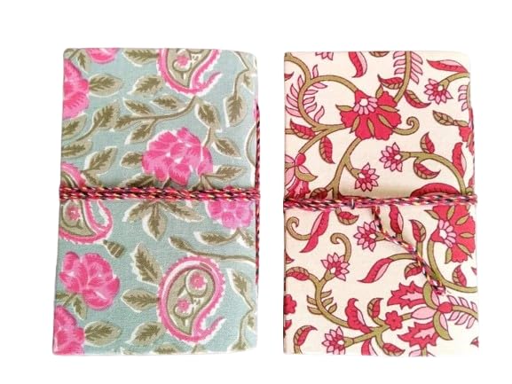 Two Floral Handmade Fabric Hardcover Diary A6 – 200 Pages, Thread Closure Sketchbook